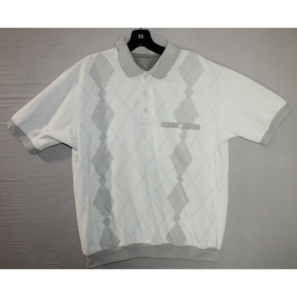 David Taylor White Argyle Polo Shirt with Front Pocket Normal Fit Golf